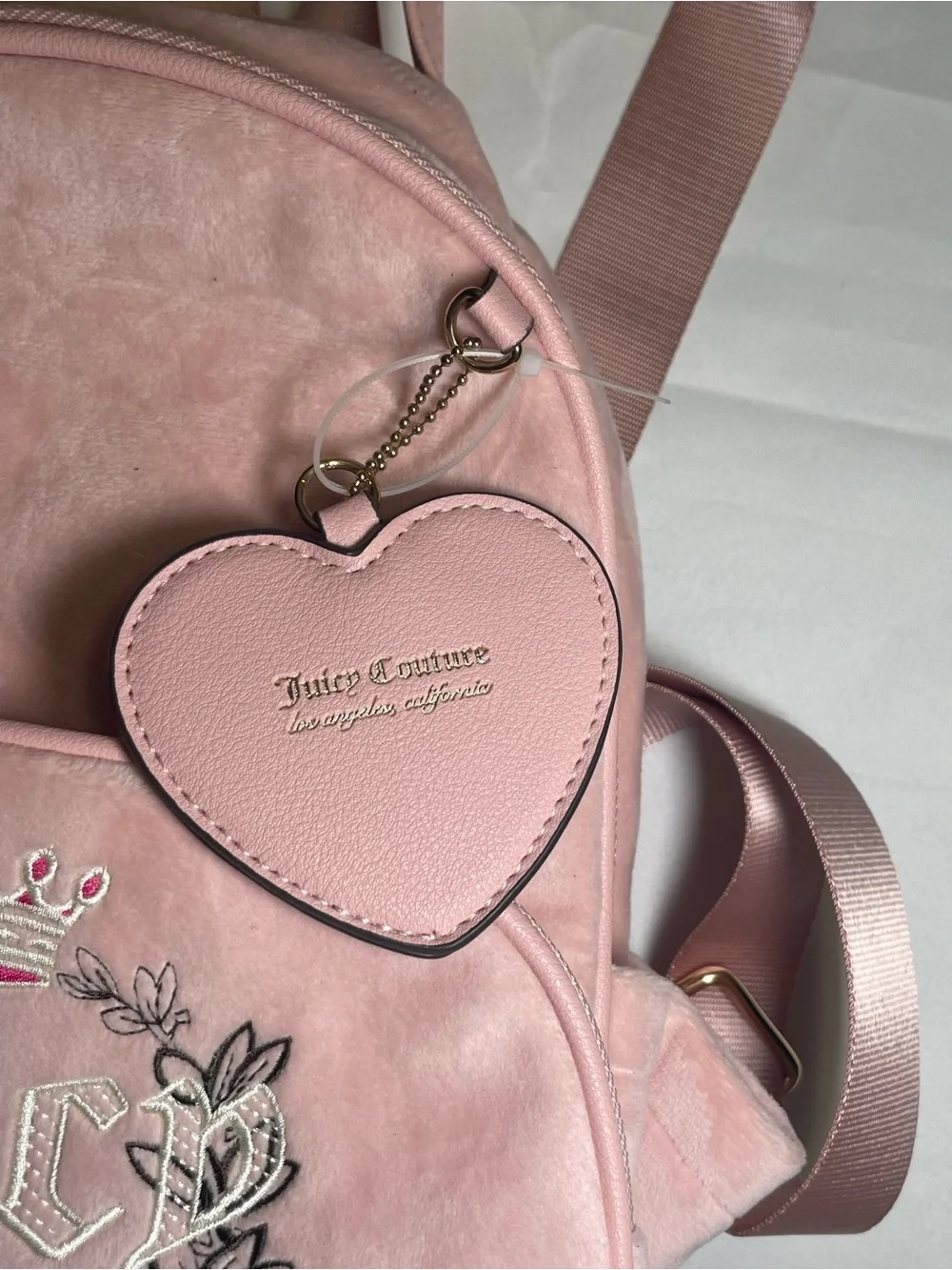 Juicy Couture Soft Pink Velvet  Mini Backpack with Heart Charm‎